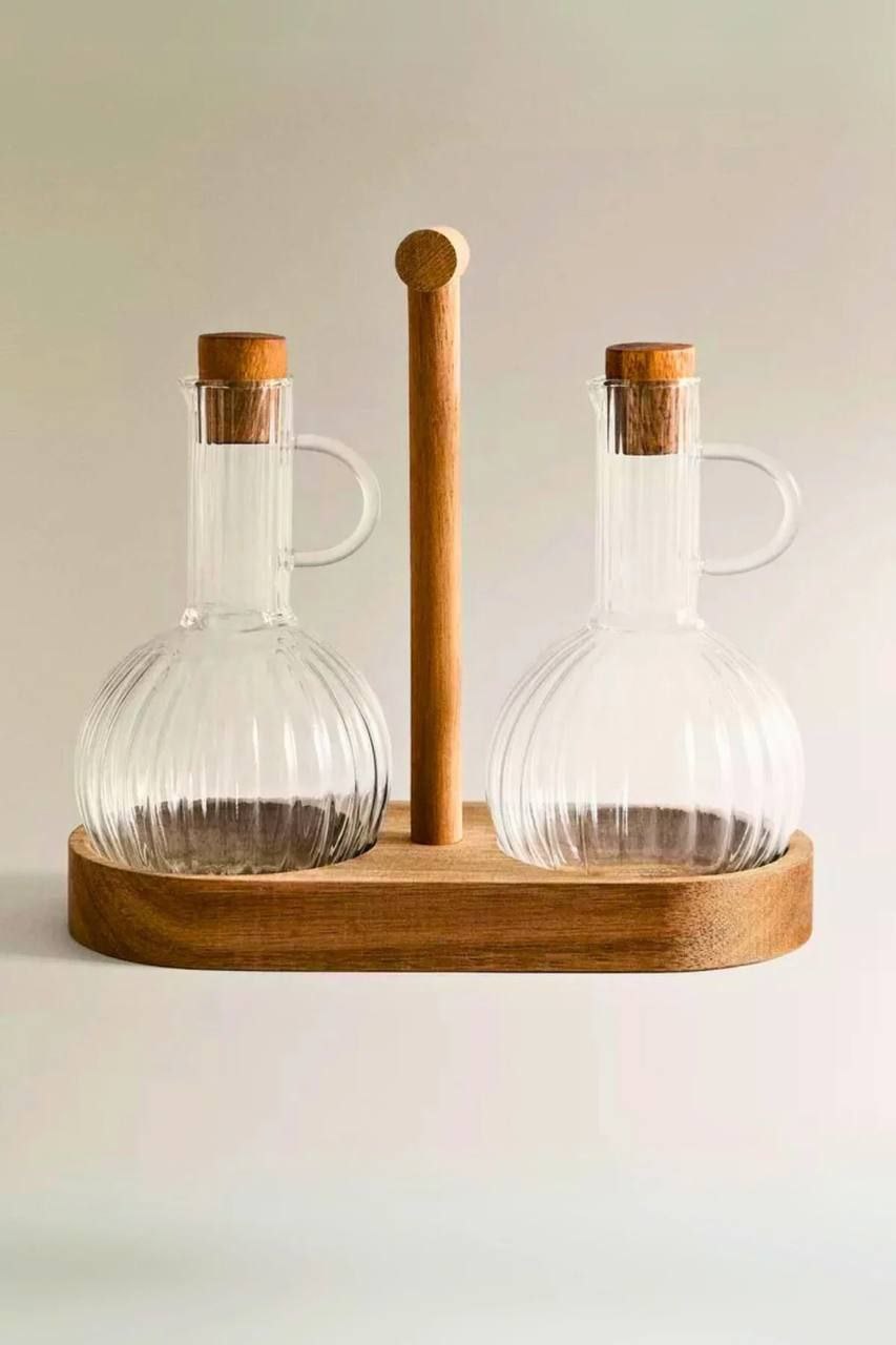 ست روغن زیتون و آبلیمو ریز به همراه استند بامبو