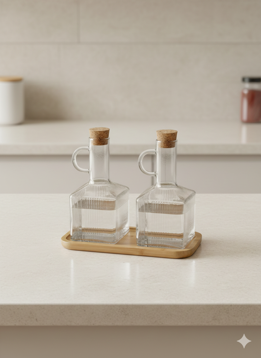 ست پیرکس مربعی روغن زیتون و آبلیمو به همرا زیره بامبو